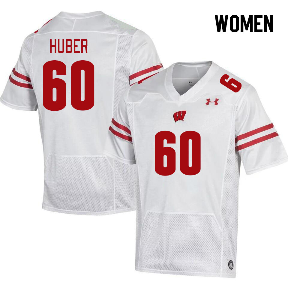 Women #60 Joe Huber Winsconsin Badgers College Football Jerseys Stitched Sale-White
